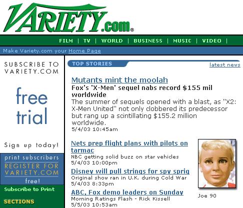 Variety front page
